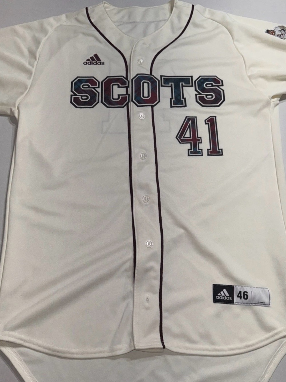 Adidas Alma College Scots Team Issued Size 46 Jersey white short sleeve